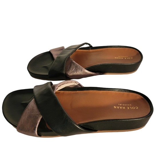 Cole Haan Airelle Black Metallic Leather Sandal Size 10B - Picture 2 of 5